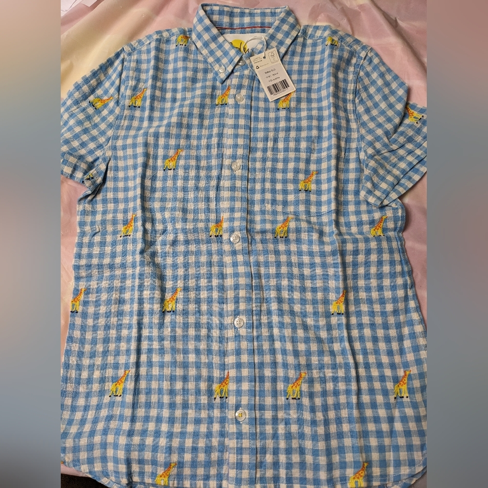 Mini Boden Blue and White Gingham Button Down Shirt Size 11-12 Nwt